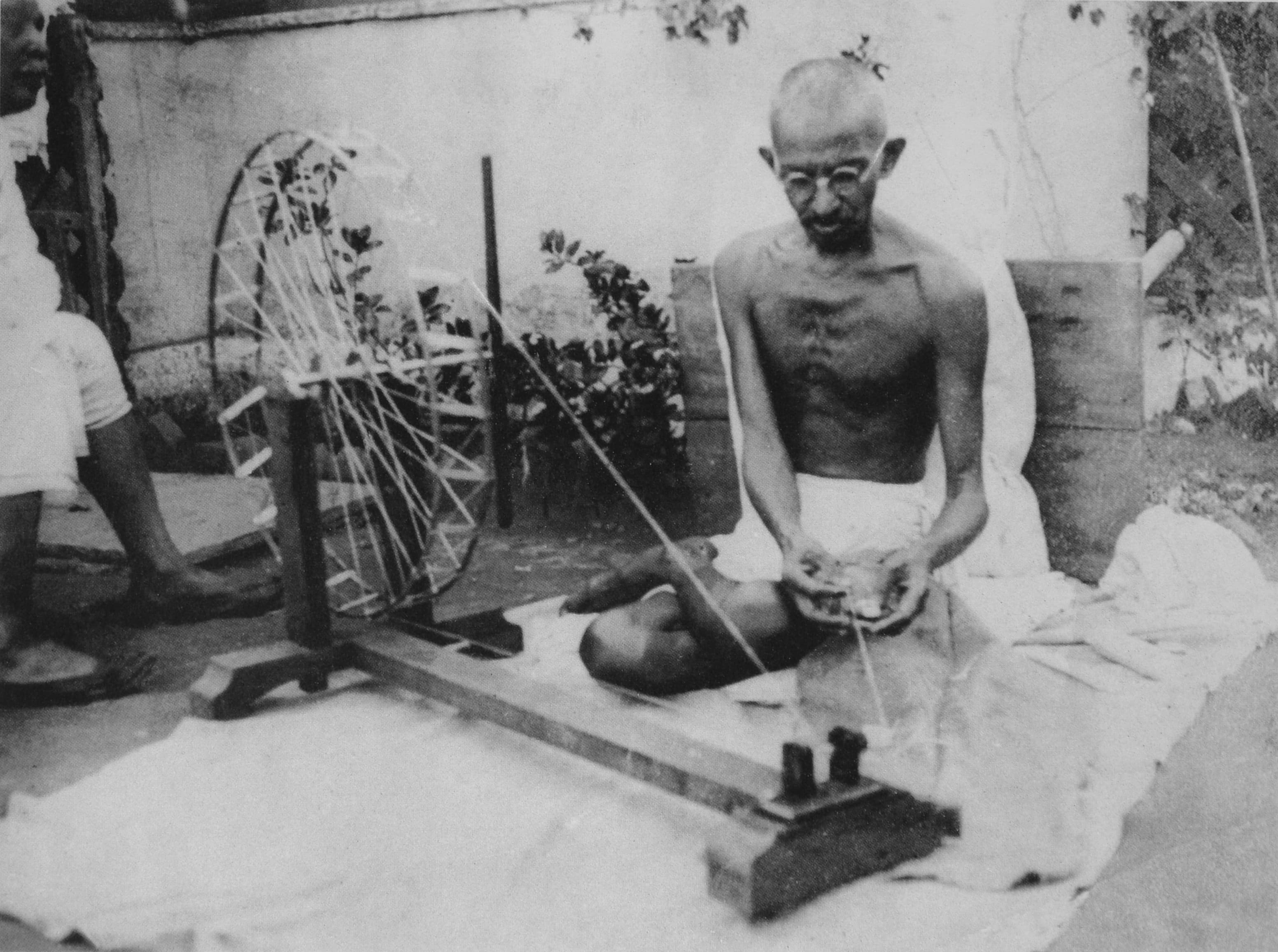 Gandhi spinning khadi at Sabarmati