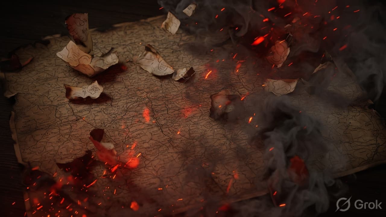 Burning fragments of an old map